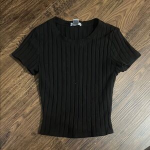 Bozzolo Black Ribbed Short Sleeve Top